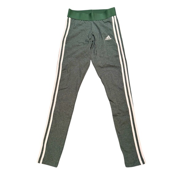 ADIDAS Athletic High Rise Activewear Tights Heather Grey Pink 3 Stripe SIZE XS - Picture 11 of 13